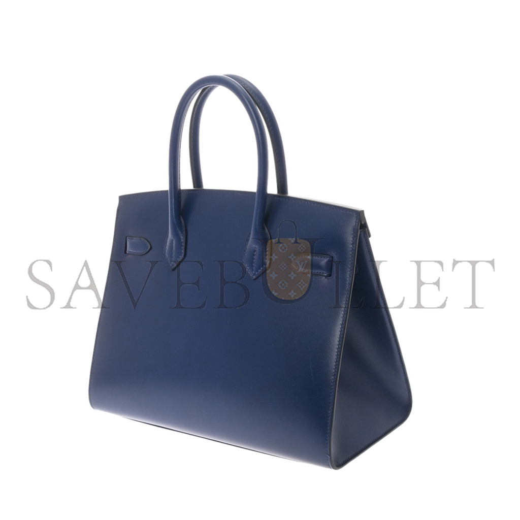 H**mes master birkin 30 box leather sapphire blue silver buckle h029283ck81 (30*23*15cm)